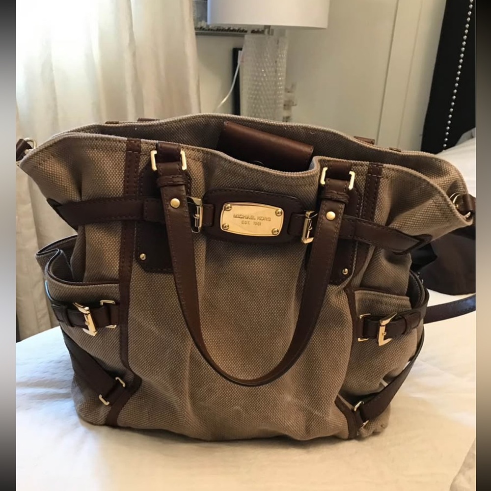 Michael Kors Tan and Brown Canvas Tote